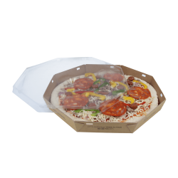 Boîte à pizza en carton qui passe au four avec couvercle transparent