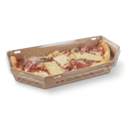 Boîte à demi-pizza en carton qui passe au four avec couvercle transparent